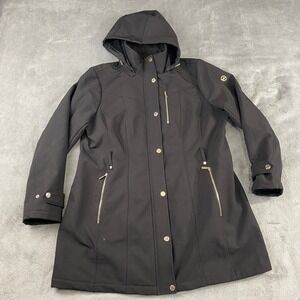 Michael Kors Jacket Women's XL‎ Black Removable Hood Softshell Zip Lined Fleece